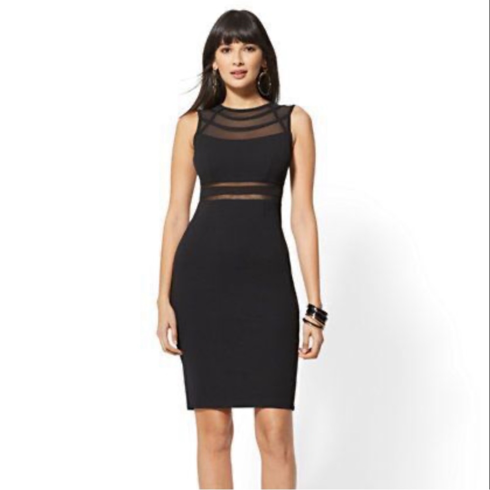 NWT New York and Company Black Mesh-Inset Sheath Dress